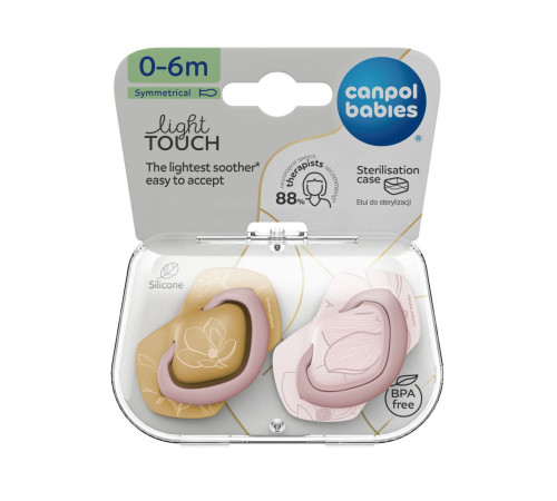 Canpol babies Пустушка силіконова симетрична 0-6 міс GOLD 2 шт. - рожева