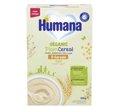 Каша Humana безмолочна органічна цільнозернова 5 злаків, 200 г ( 04.12.2025 термін придатності )