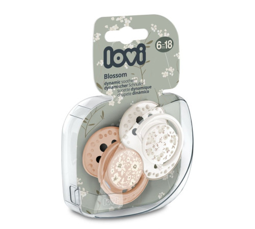 LOVI Пустушка силіконова динамічна 6-18 м-ців 2 шт. Blossom - бежева
