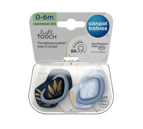 Canpol babies Пустушка силіконова симетрична 0-6 міс GOLD 2 шт. - блакитна