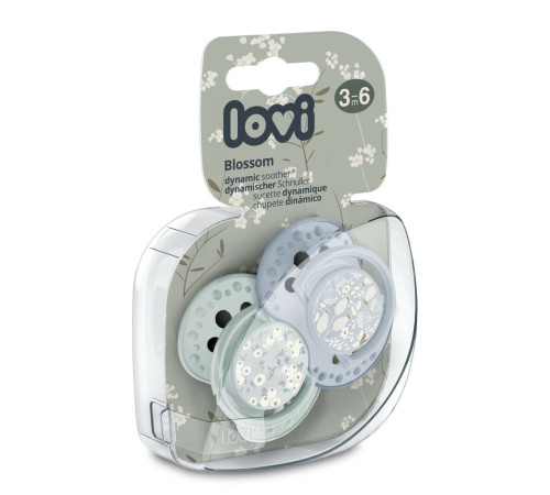 LOVI Пустушка силіконова динамічна 3-6 м-ців 2 шт. Blossom - блакитна