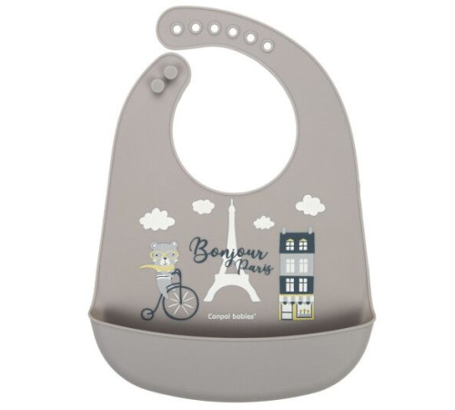Слинявчик Canpol babies  силіконовий з кишенькою Bonjour Paris - бежевий