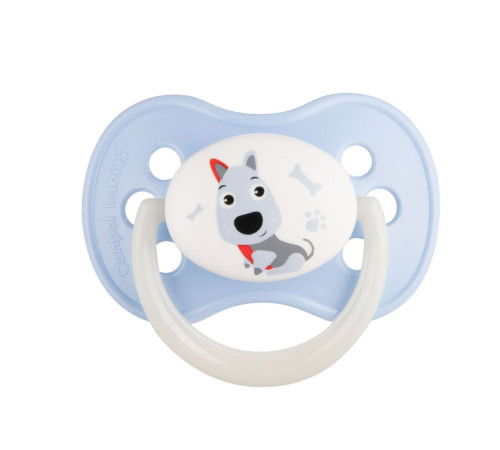 Пустушка силіконова кругла 6-18 міс Animals синя