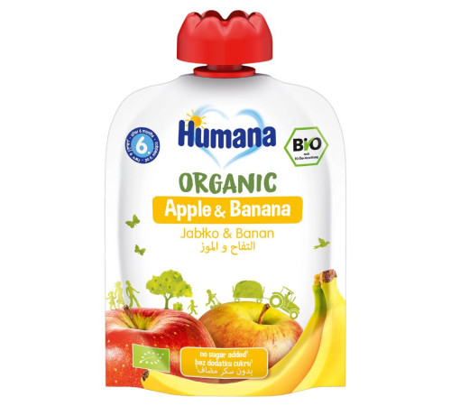 Фруктове органічне пюре Humana Яблуко-Банан, 90 г ( термін придатності 05.12.2025)