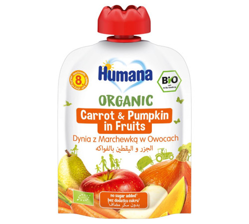 Фруктове органічне пюре Humana Морква-Гарбуз у фруктах, 90 г (термін придатності 06.12.2025)