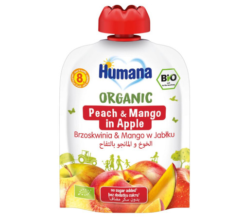 Фруктове органічне пюре Humana Яблуко-Персик-Манго, 90 г