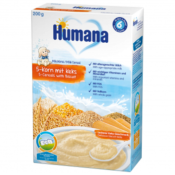 Каша Humana молочная 5 злаков с печеньем, 200 г