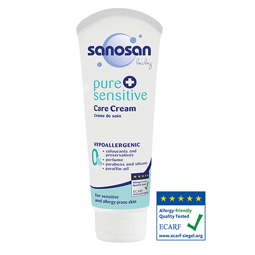 Sanosan pure + sensitive Детский гипоаллергенный крем для ухода за лицом и телом, 100 мл
