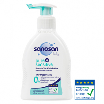 Sanosan pure + sensitive Детское гипоаллергенное средство для купания «2 в 1», 200 мл
