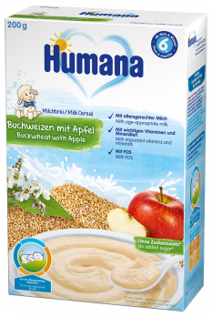 Каша Humana молочная гречневая с яблоком, 200 г ( срок годности 30.11.2022)