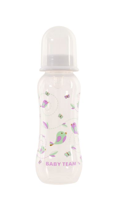 Бутылочка для кормления с силиконовой соской Baby Team, 250 мл (белая)