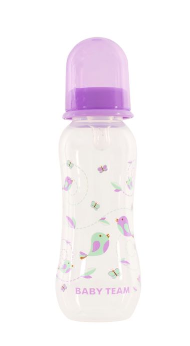 Пляшечка для годування з силіконовою соскою Baby Team, 250 мл (фіолетова)