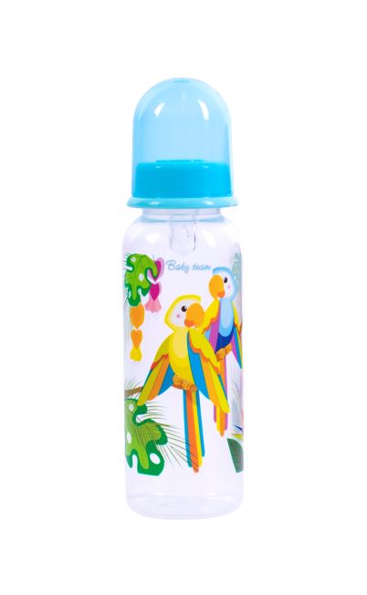 Пляшечка для годування з силіконовою соскою Baby Team Папуги, 250 мл