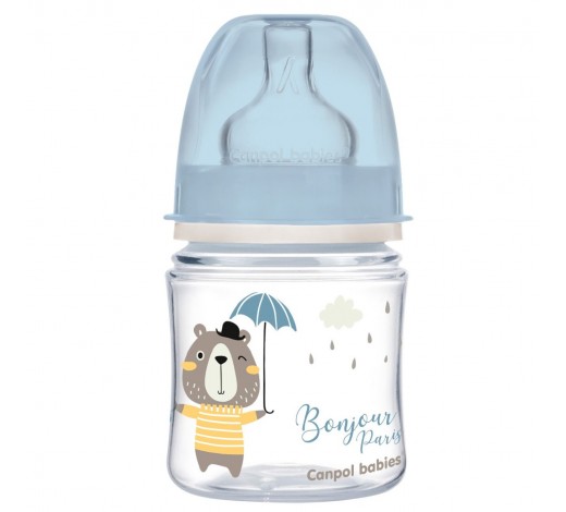 Антиколиковая бутылочка с широким горлышком Canpol babies Bonjour Paris, 0 +, 120 мл, синяя