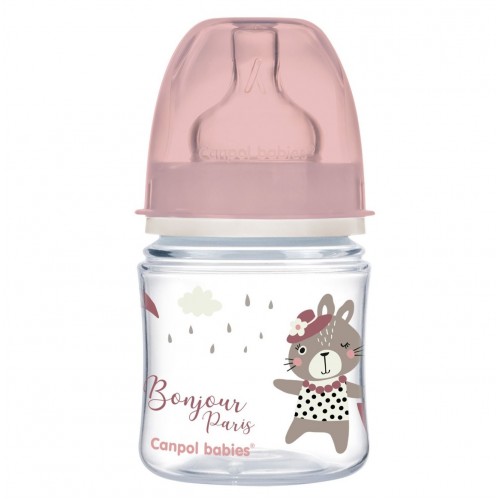Антиколікова пляшечка з широким отвором Canpol babies Bonjour Paris, 0 +, 120 мл, рожева