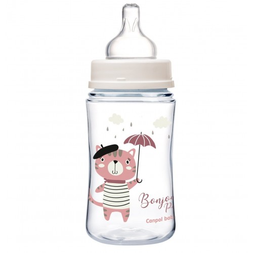 Антиколиковая бутылочка с широким горлышком Canpol babies Bonjour Paris, 3 +, 240 мл, розовая