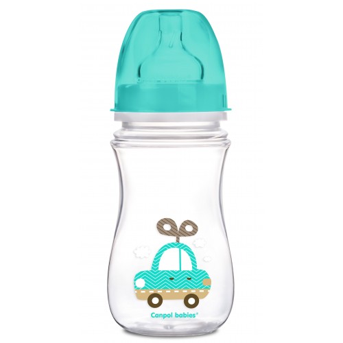 Антиколікова пляшечка  з широким отвором Canpol babies Easystart Кольорові звірята, бірюзова, 3 +, 240 мл