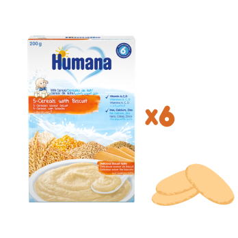 Каша Humana молочная 5 злаков с печеньем, 200 г (6 шт) ( срок годности 01.04.2023)