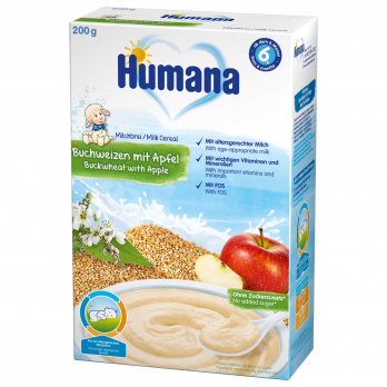 Каша Humana молочна гречана з яблуком, 200 г ( 6 шт) (термін придатності 14.03.2024)
