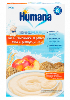 Каша Humana молочная овсяная с персиком, 200 г (пом'ята пачка)